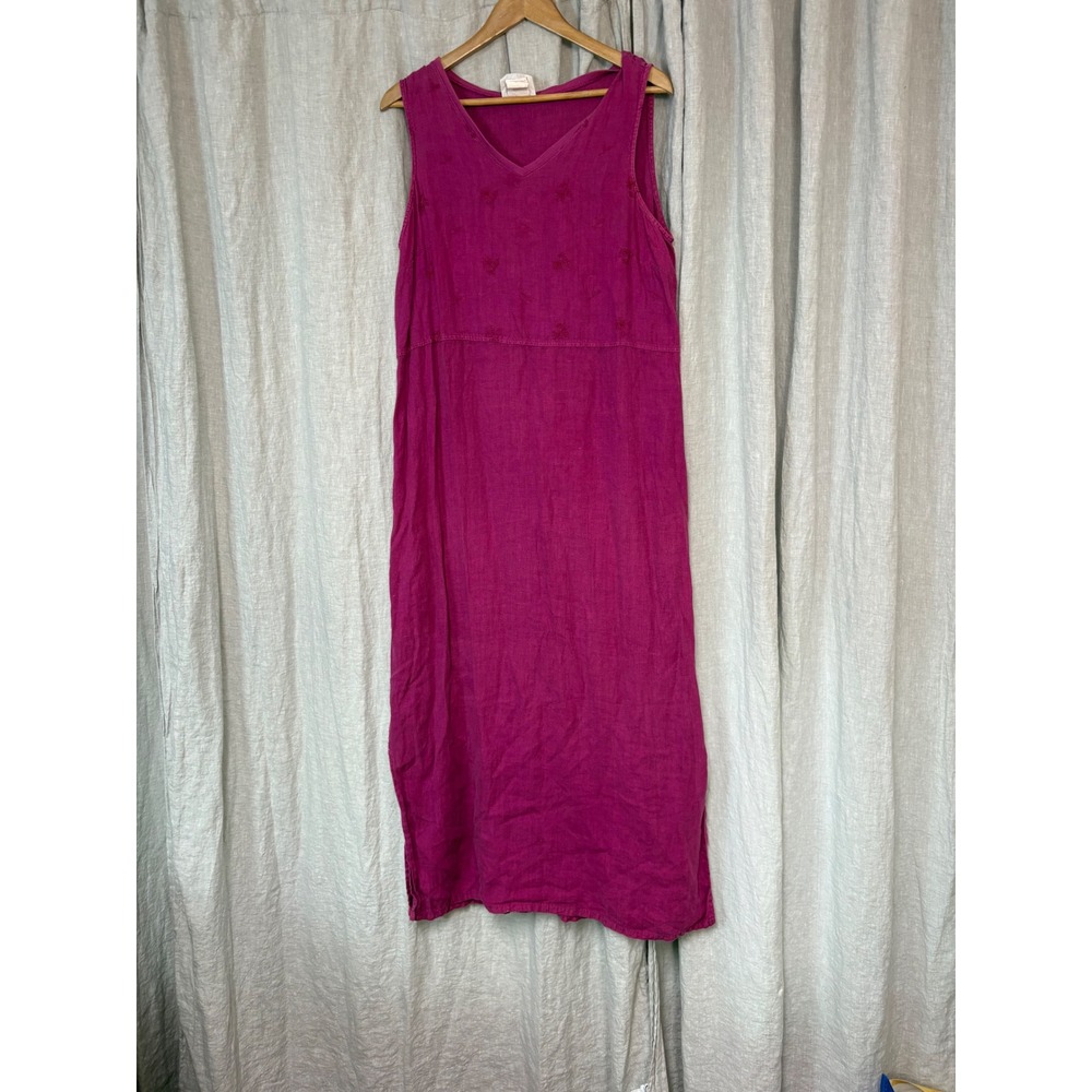 Studio Ease Womens Magenta Pink 100% Linen Floral Embroidered Maxi Dress Size 14